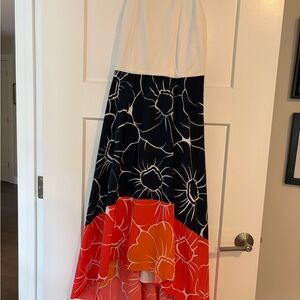 Hutch Colorblock Floral High-Low Skirt - White, Navy & Red-Orange